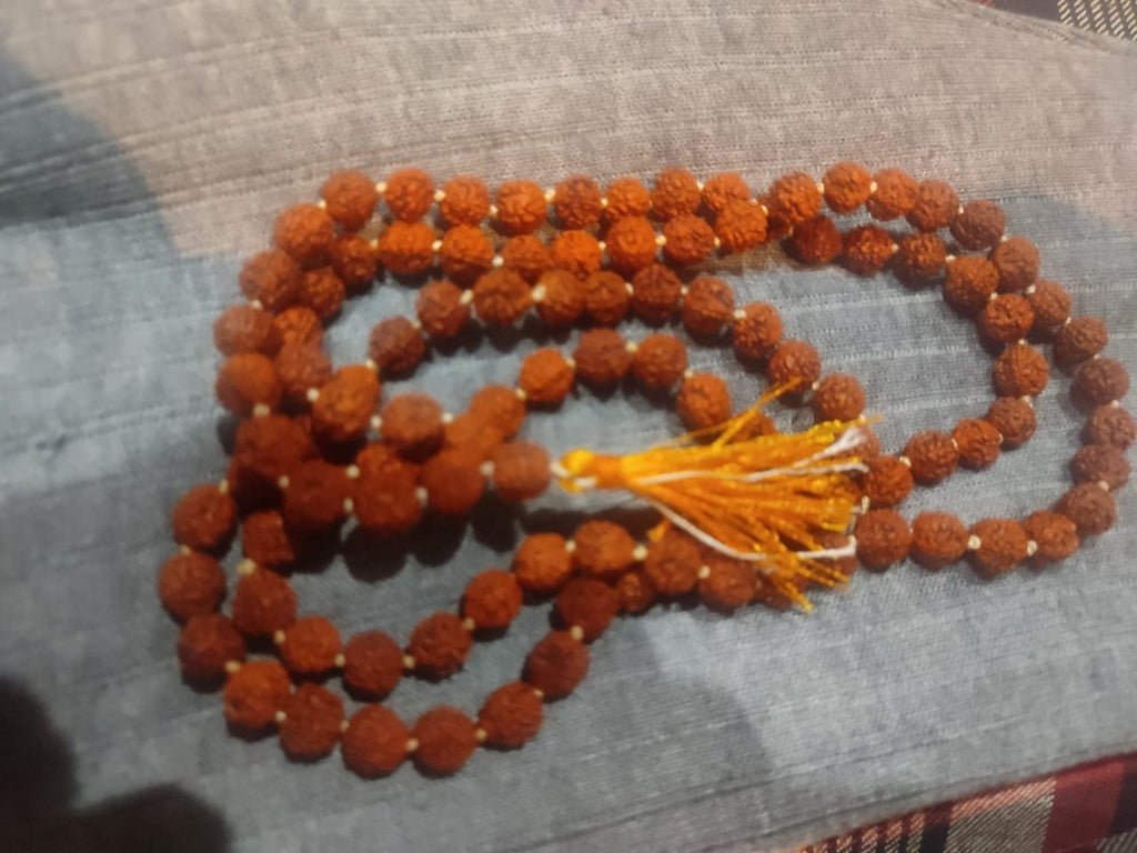Men's and Women's 5 Mukhi/Faced 108+1 Beads Rudraksha Jaap Mala, Natural for Positive Effect (Brown, 6 mm)