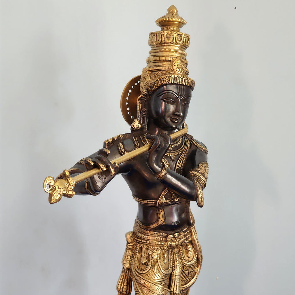 Brass Lord Krishna Statue | 60 cm | Double Tone Black Finished