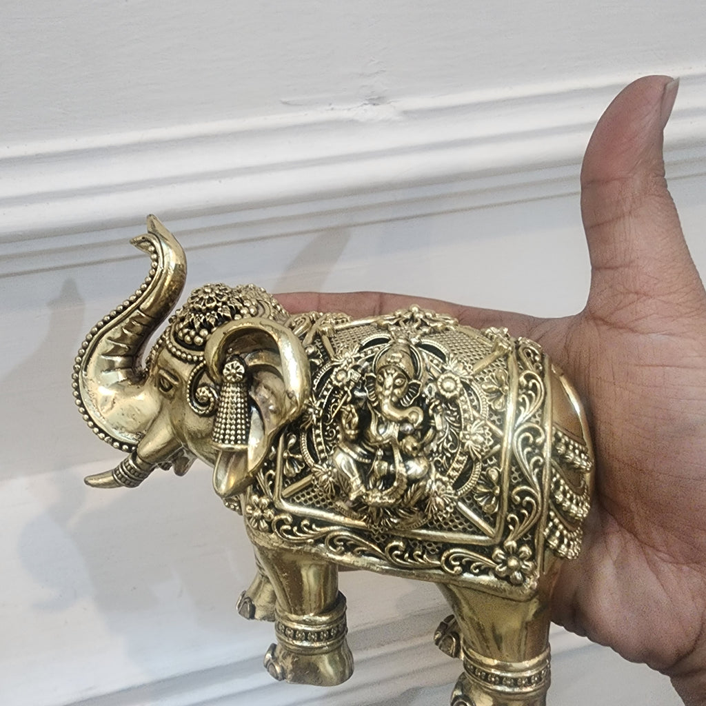 Elephant statue with trunk up laxmi ganesh