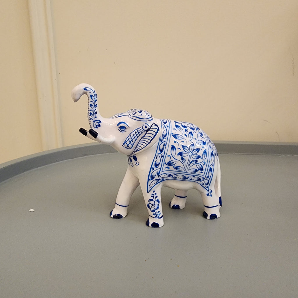 Elephant statue with trunk up metal with hand-painted enamel work