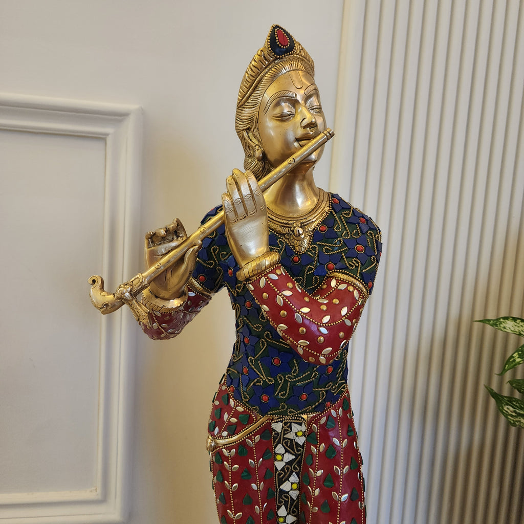 30 inch Krishna murti with stone work