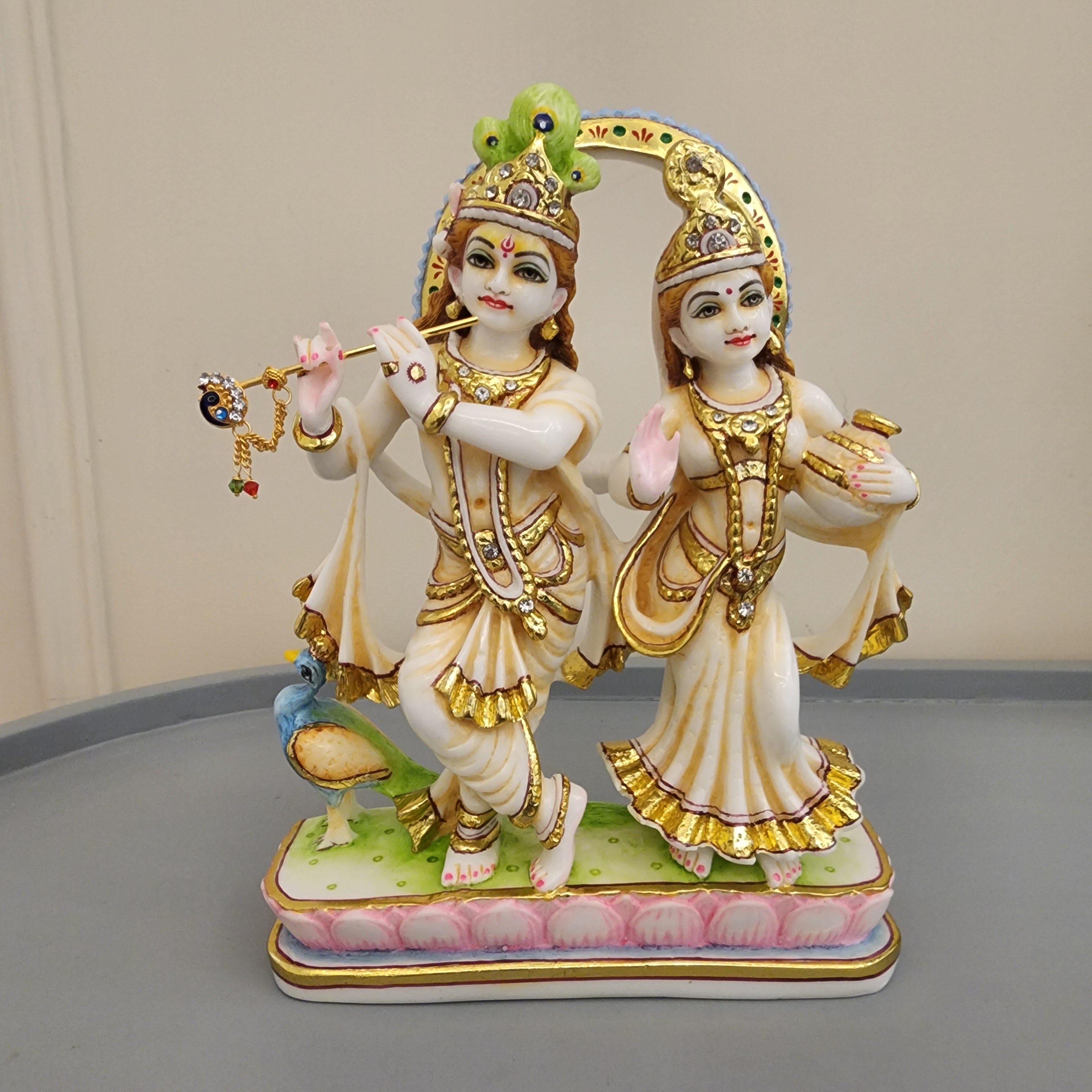 10 inch Hand Painted Culture Marble Radha Krishna statue