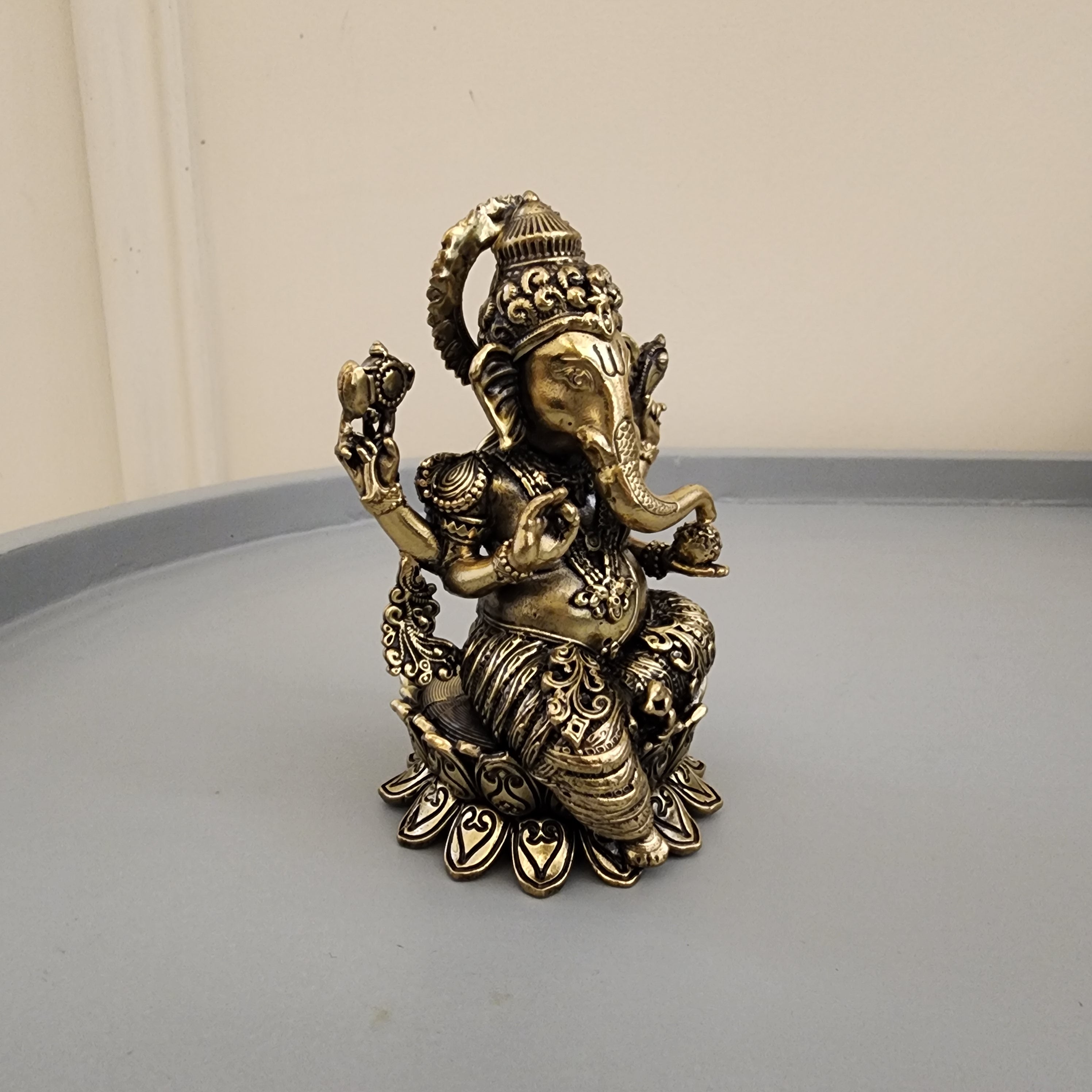 Brass Ganesh Statue sitting on lotus 4 inch [200gram]