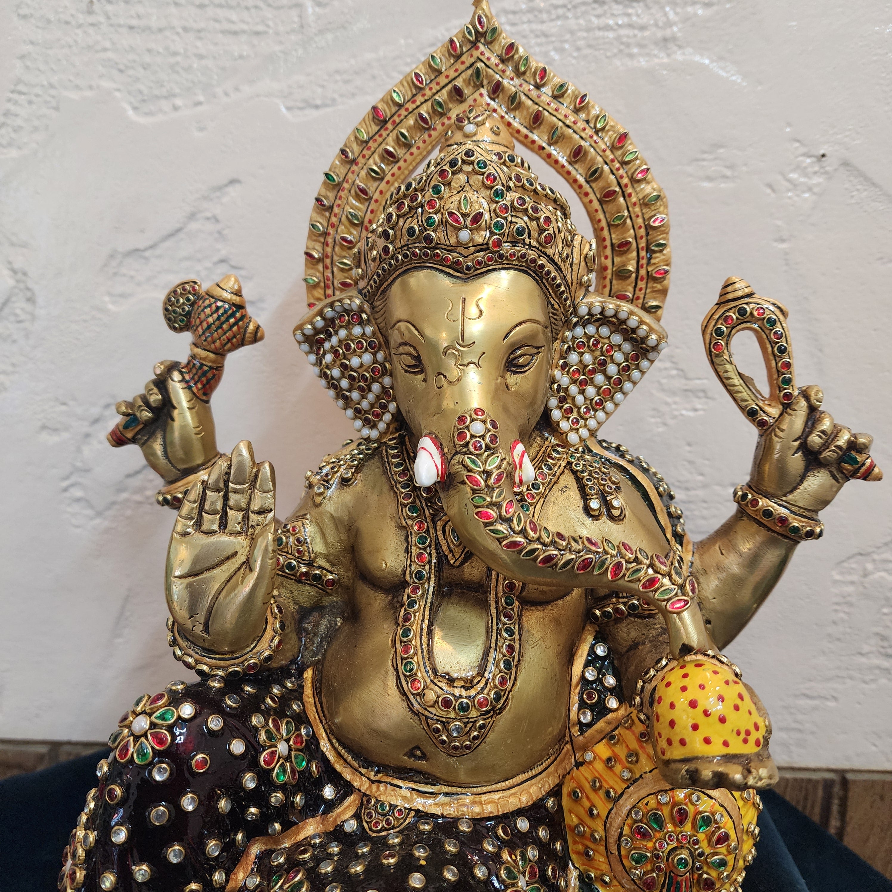  Big brass ganesha Statue in unique pose with jewelry stone work