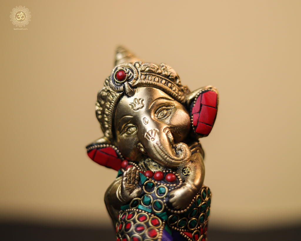 Brass Dancing Ganesh Statue 6 Inch