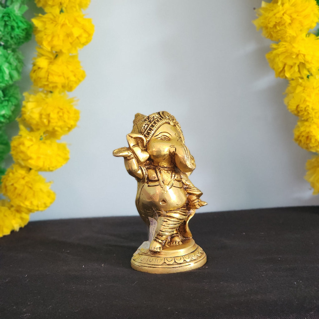Brass Dancing Ganesh Statue 6 Inch