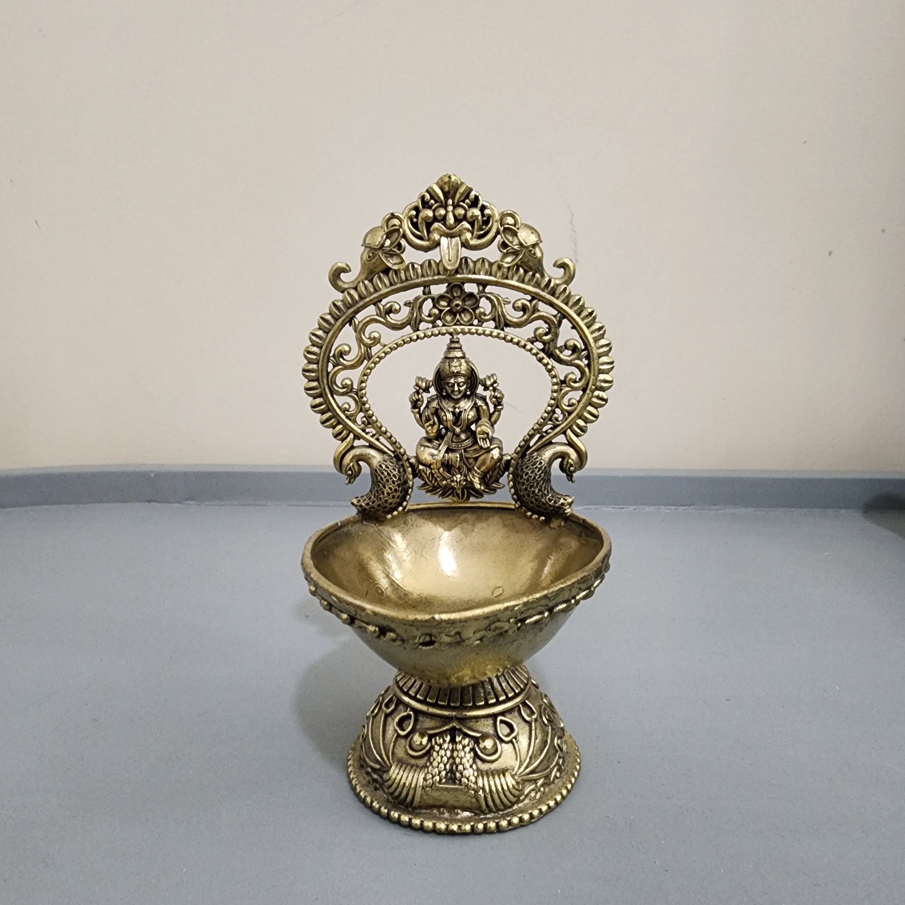 14 cm Premium brass Laxmi diya (215gram)