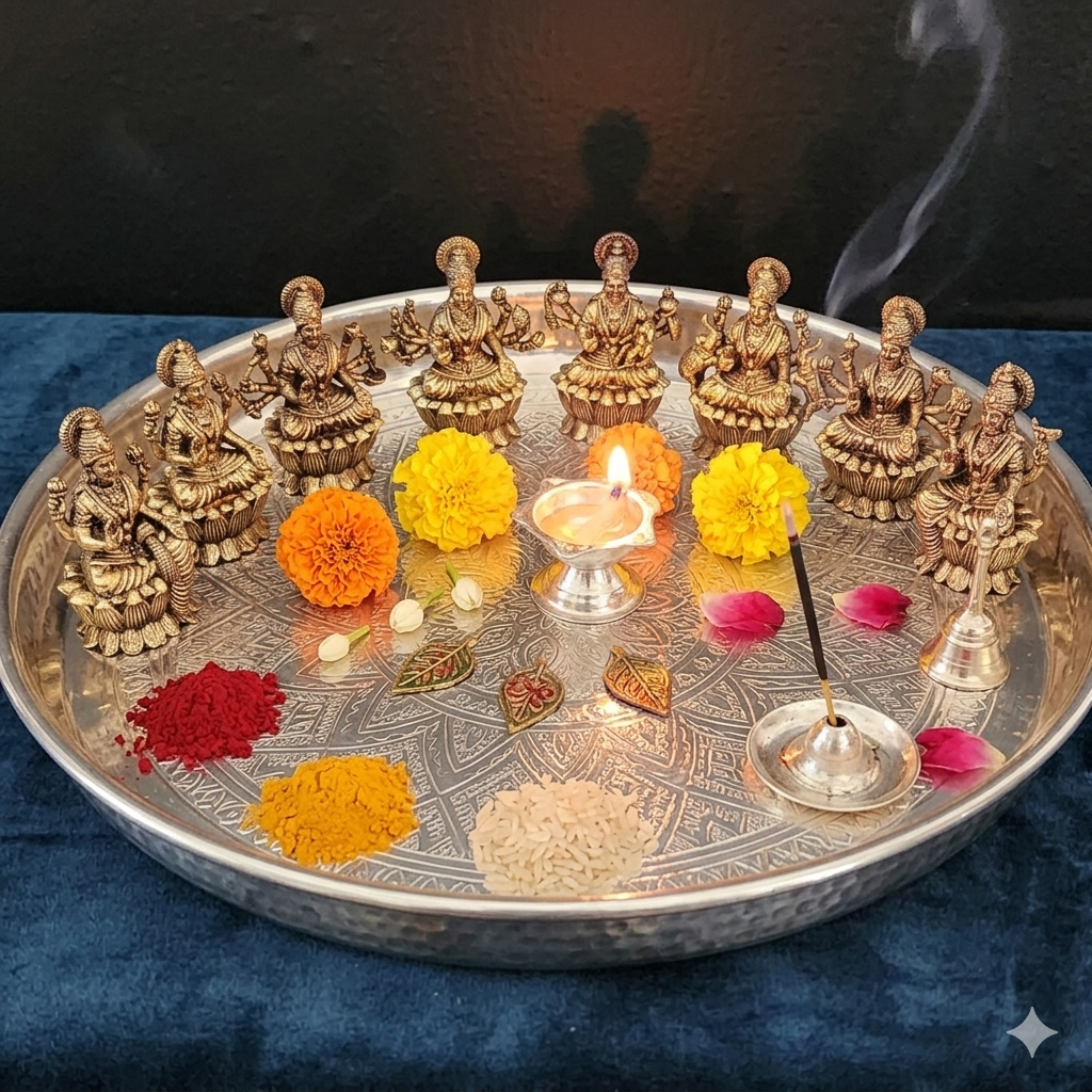 Premium Brass Ashta Lakshmi Statue – 7 cm Tall | Eight Forms of Goddess