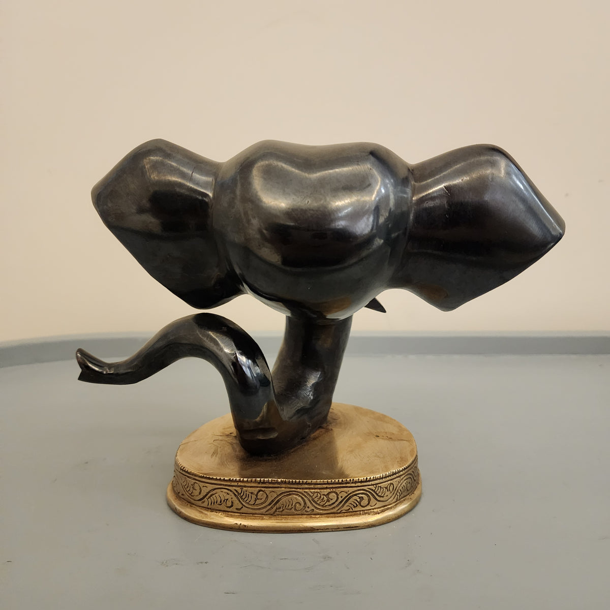 Abstract Ganesha Statue: Modern Brass Good Luck God Idol, 6 inch