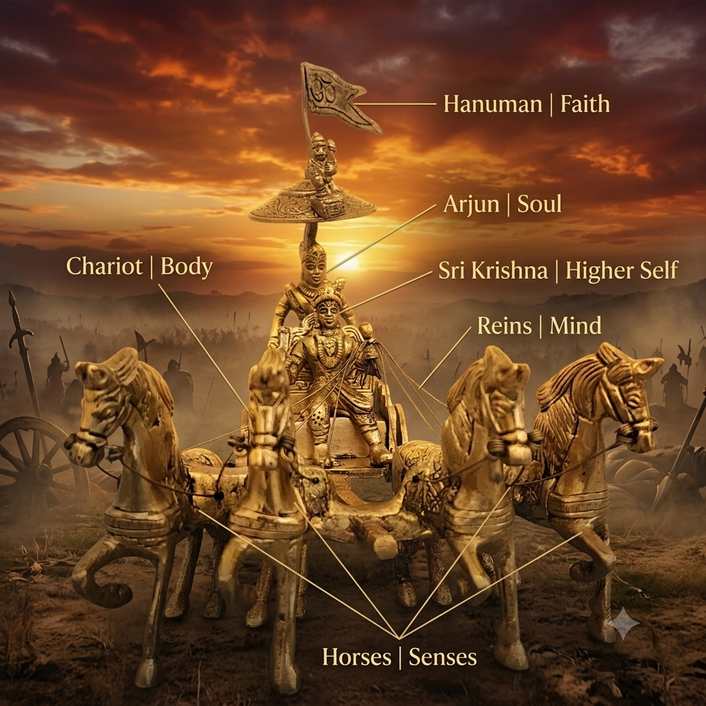 8.5 inch Arjun rath / Mahabharata Chariot with krishna or Hanuman Ji