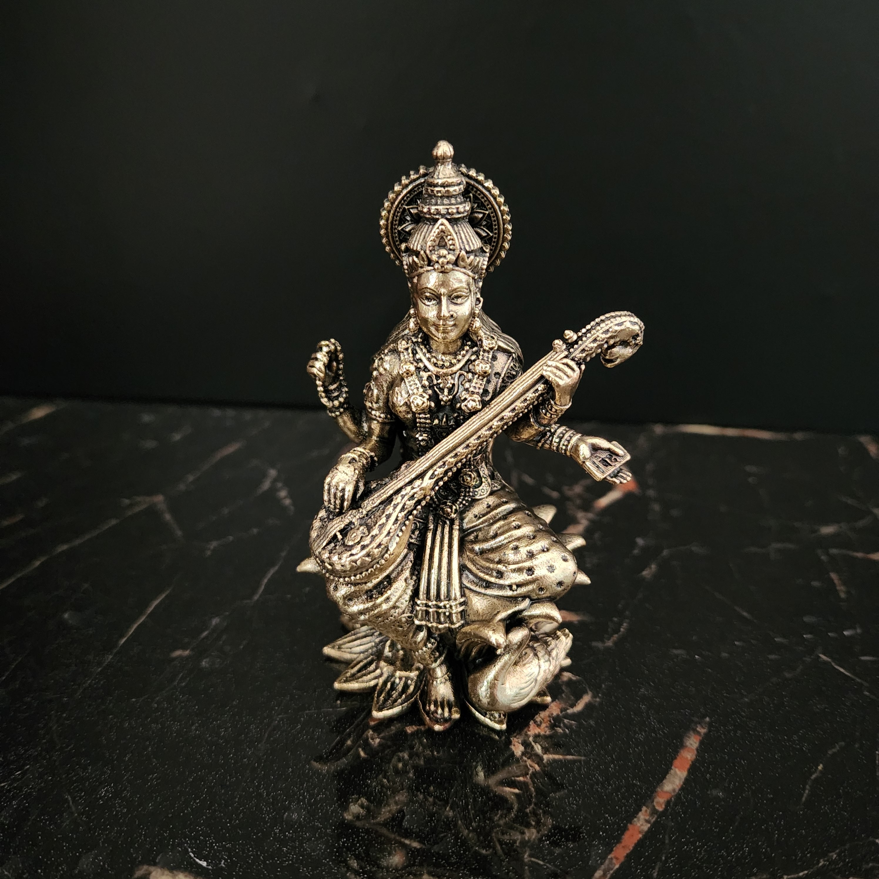 4 inch Saraswati Premium brass statue