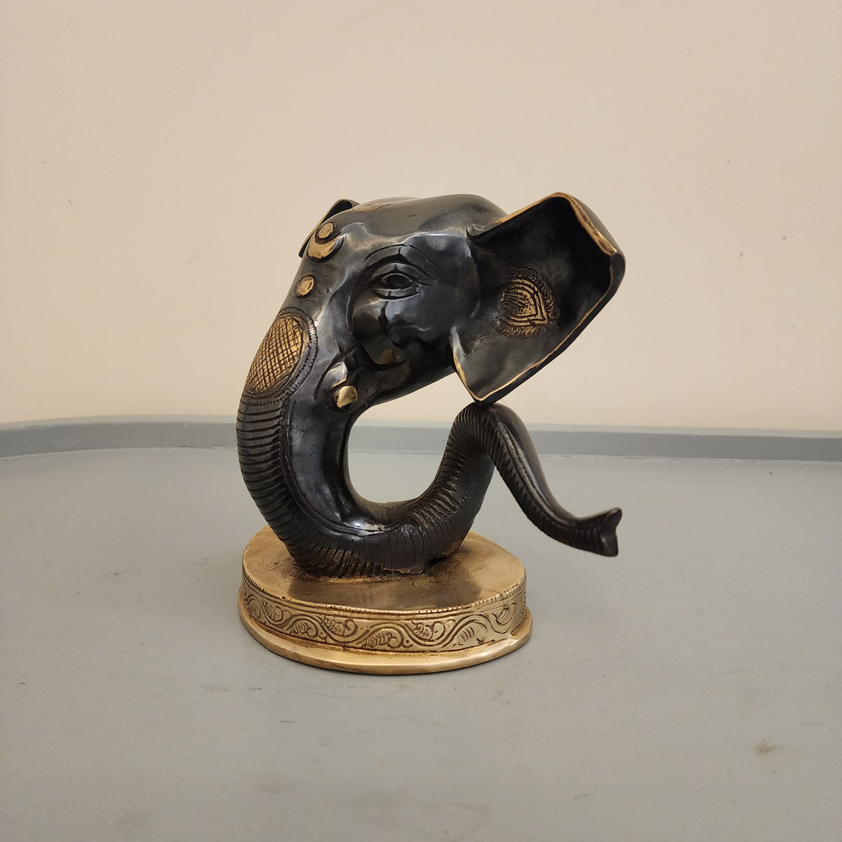 Abstract Ganesha Statue: Modern Brass Good Luck God Idol, 6 inch