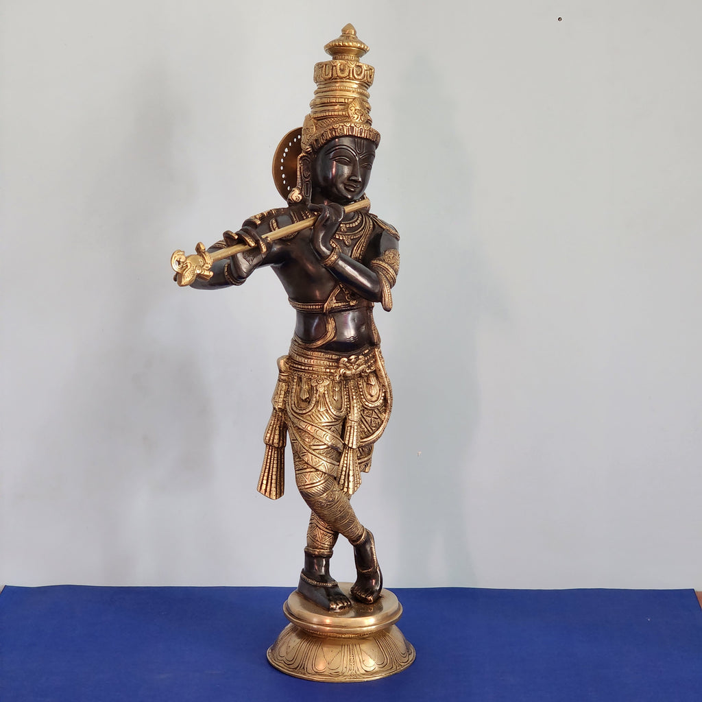 Brass Lord Krishna Statue | 60 cm | Double Tone Black Finished