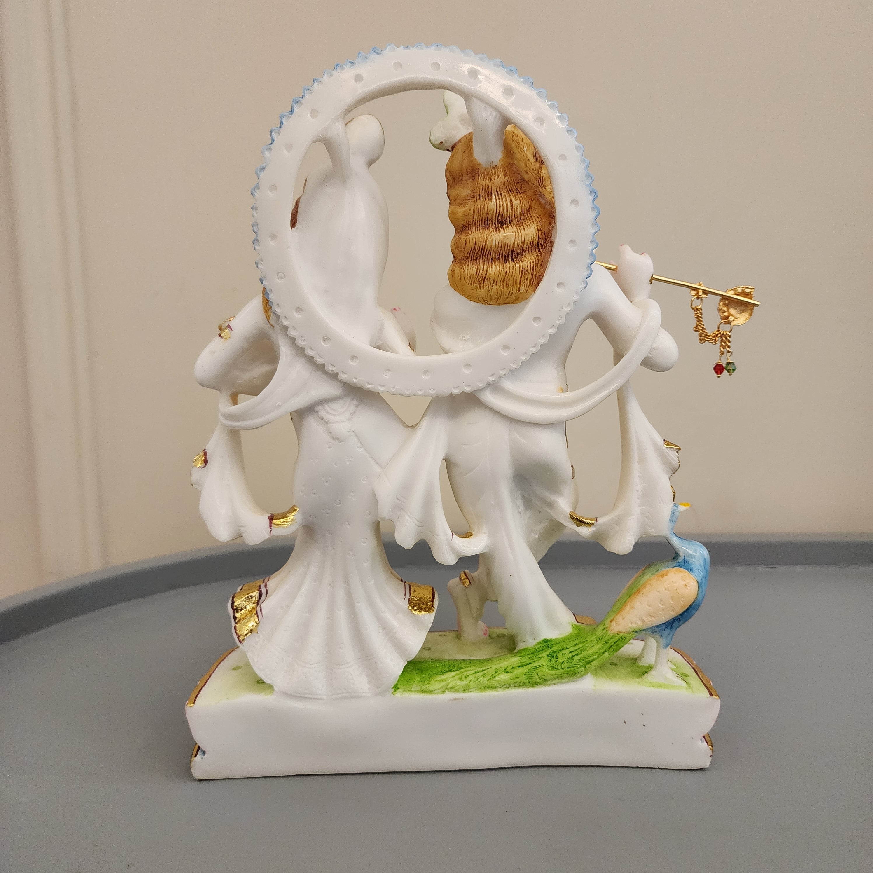 10 inch Hand Painted Culture Marble Radha Krishna statue