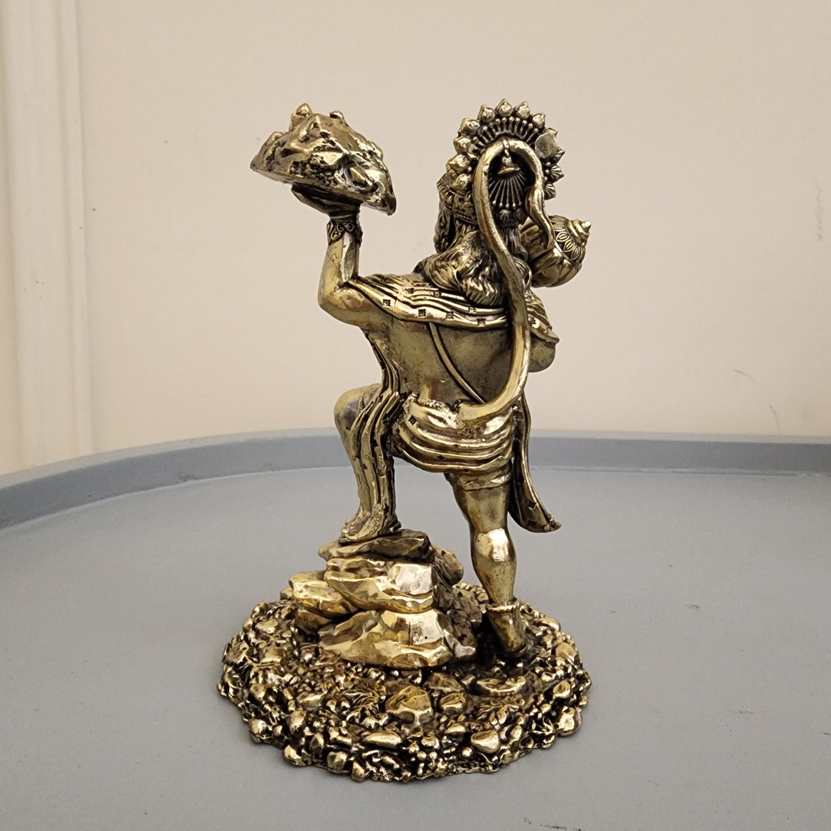 Brass Hanuman Statue with Mountain | sanjeevani Pahad Hanuman | (6 inch) Pack of 1