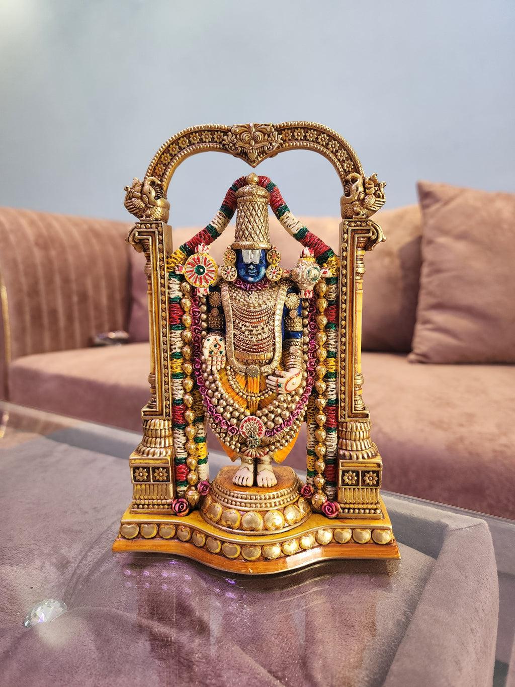 8.5 Inch Tirupati Balaji Statue: Hand-Painted Venkateswara Marble Idol