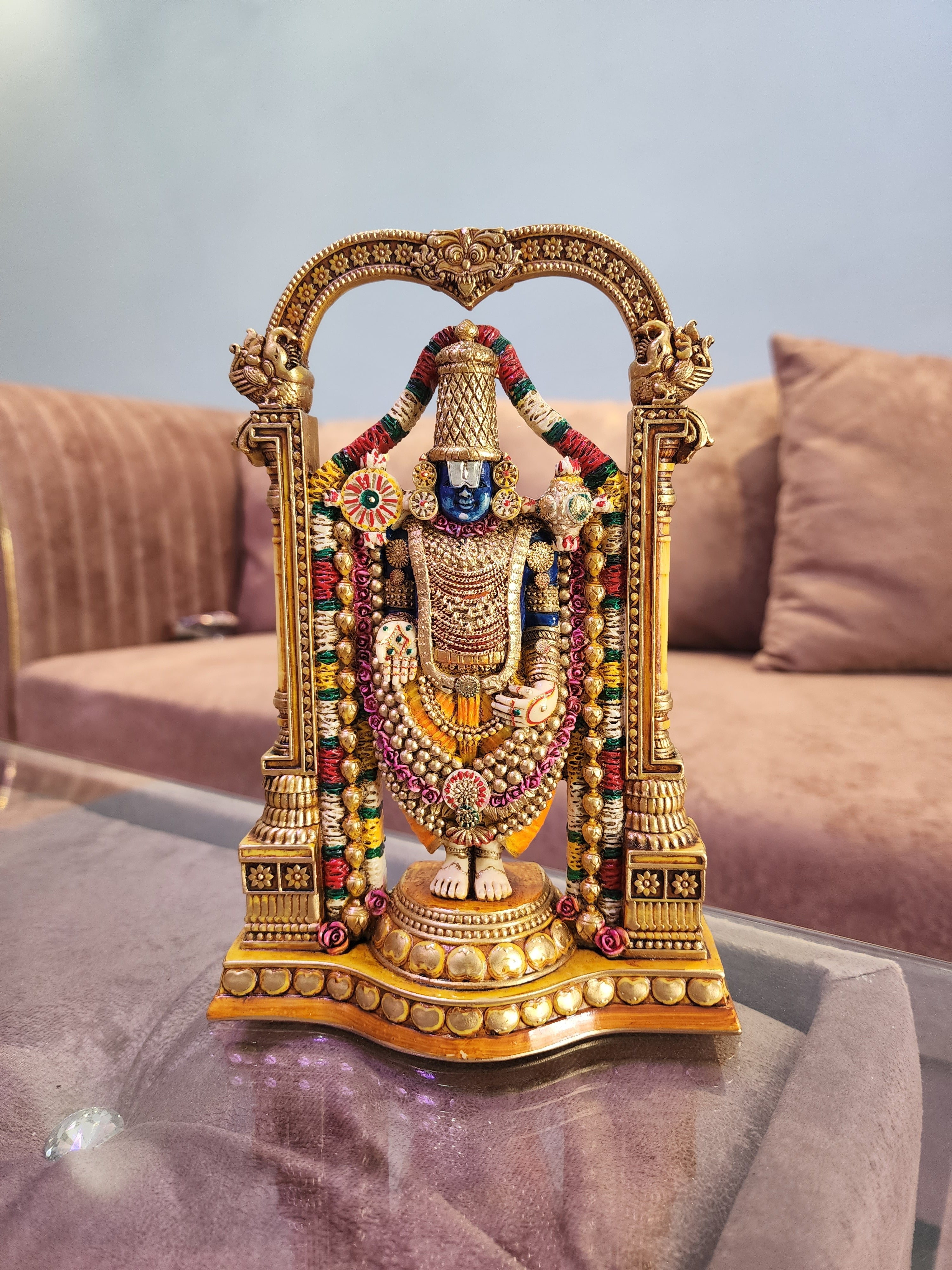 8.5 Inch Tirupati Balaji Statue: Hand-Painted Venkateswara Marble Idol