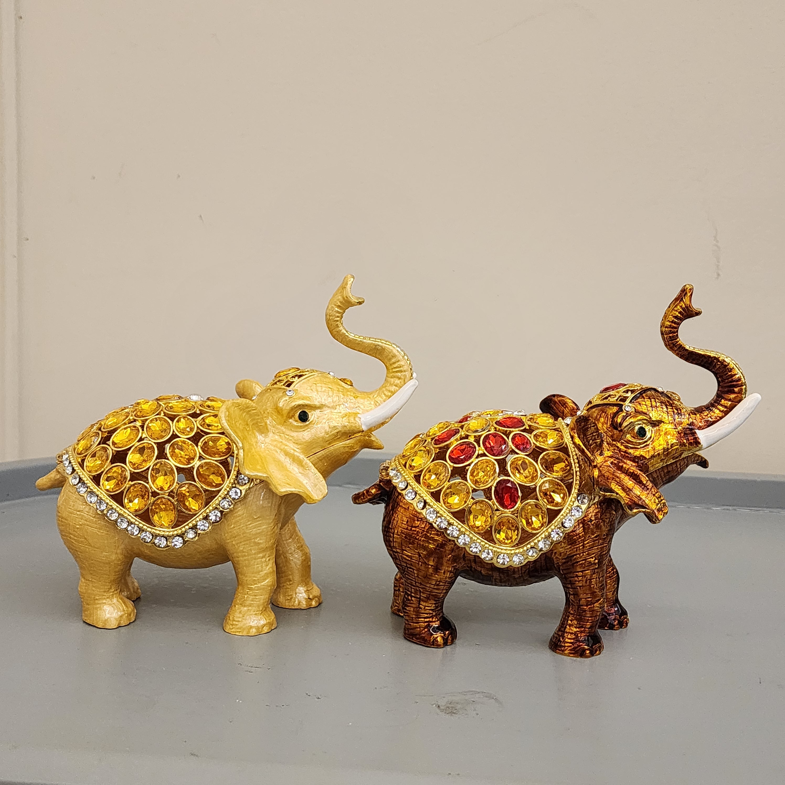 Bejeweled Elephant Trinket Box Set 5.5 Inch, Enamel Crystal