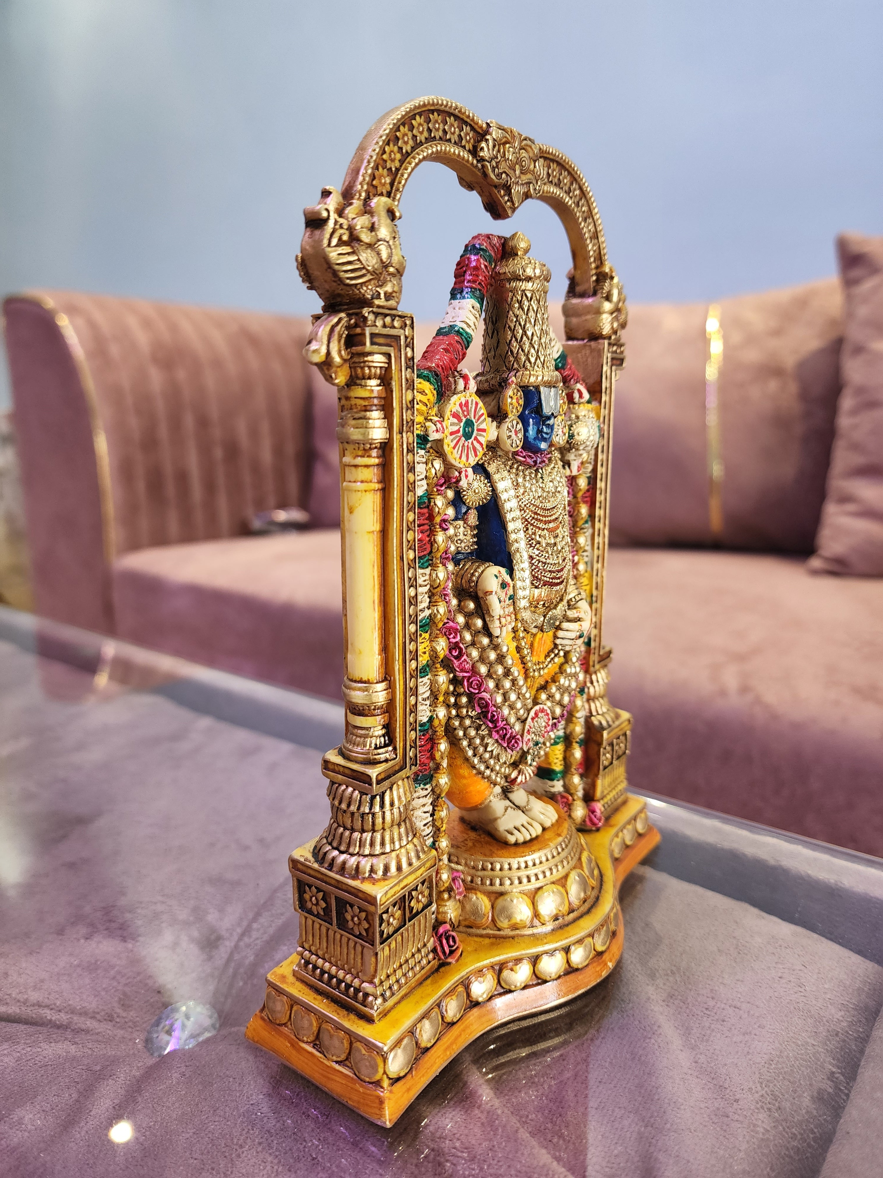 8.5 Inch Tirupati Balaji Statue: Hand-Painted Venkateswara Marble Idol