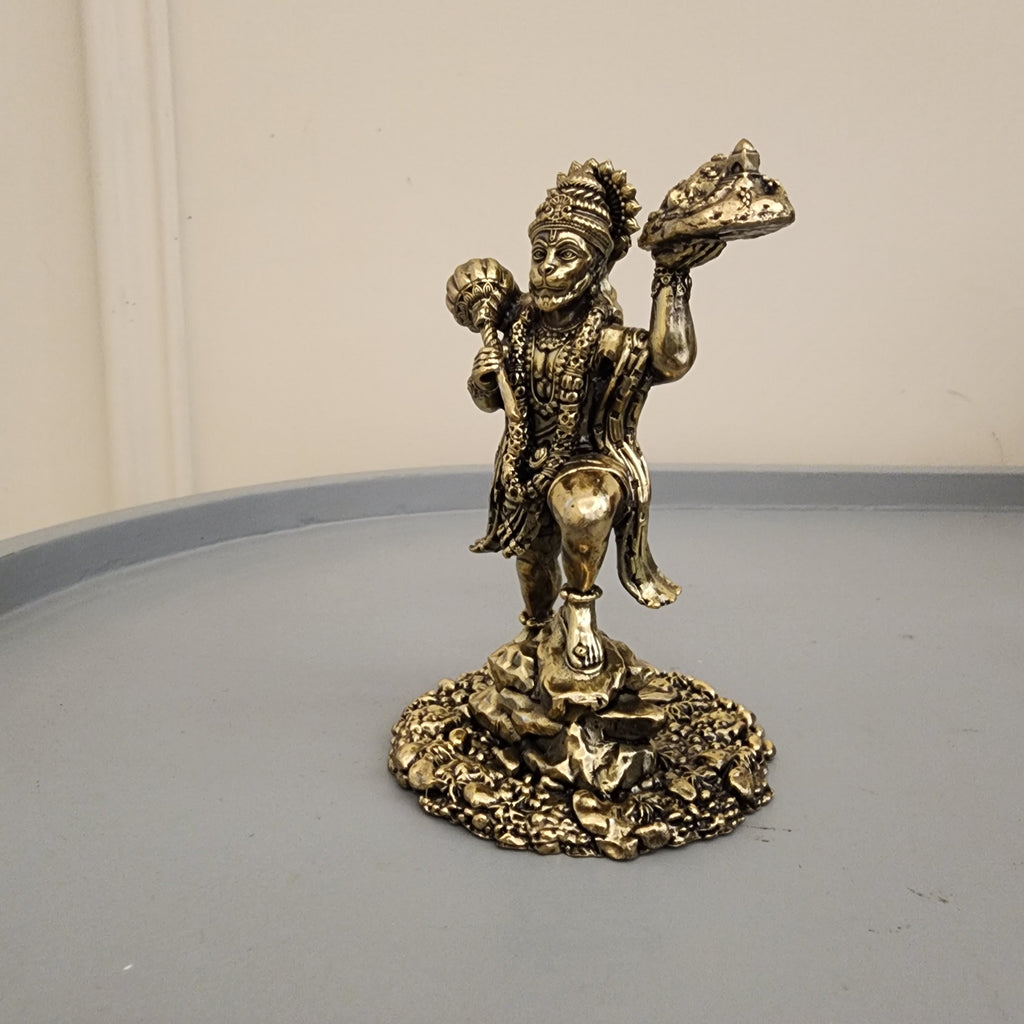 Brass Hanuman Statue with Mountain | sanjeevani Pahad Hanuman | (6 inch) Pack of 1