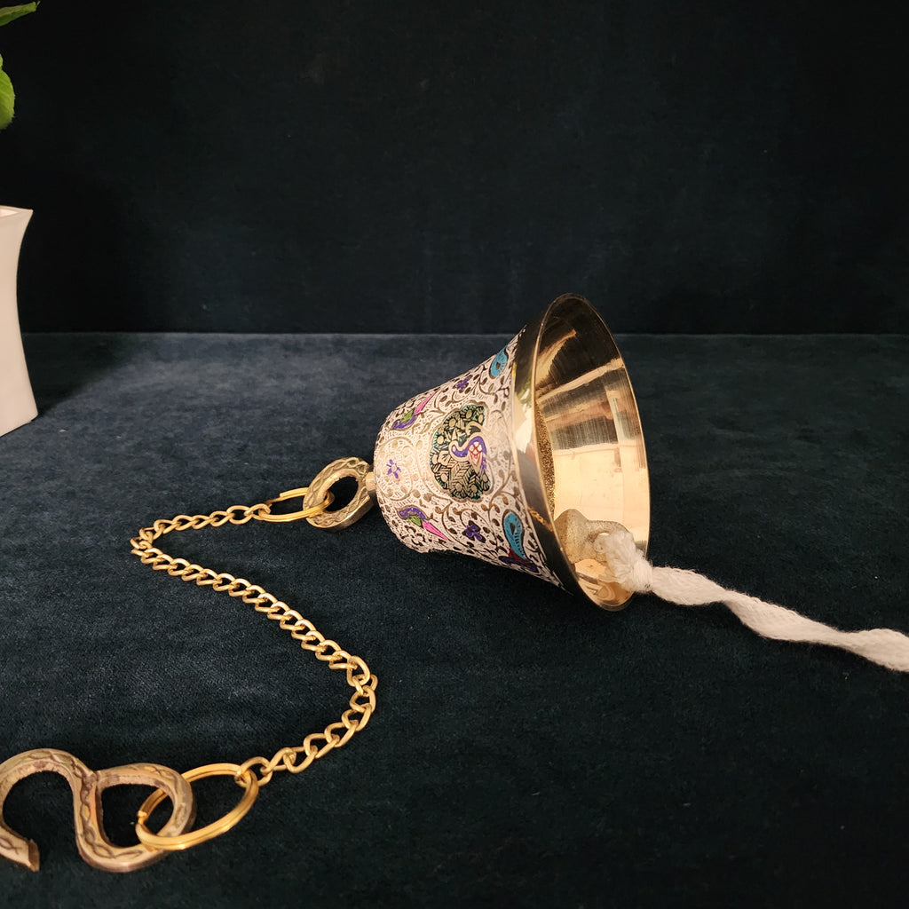 5 inch Brass white Meenakari Hanging bell
