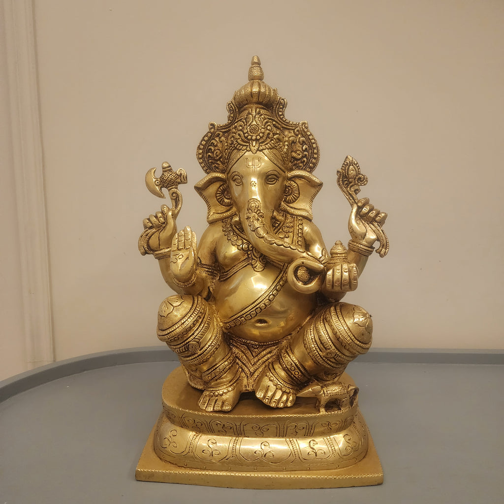 Large Brass Ganesha Statue: 16" Hindu God Idol for Altar