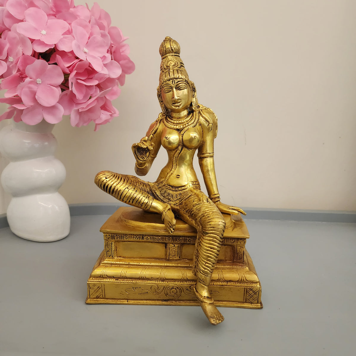 Goddess Parvati Brass Statue 10.5 Inch