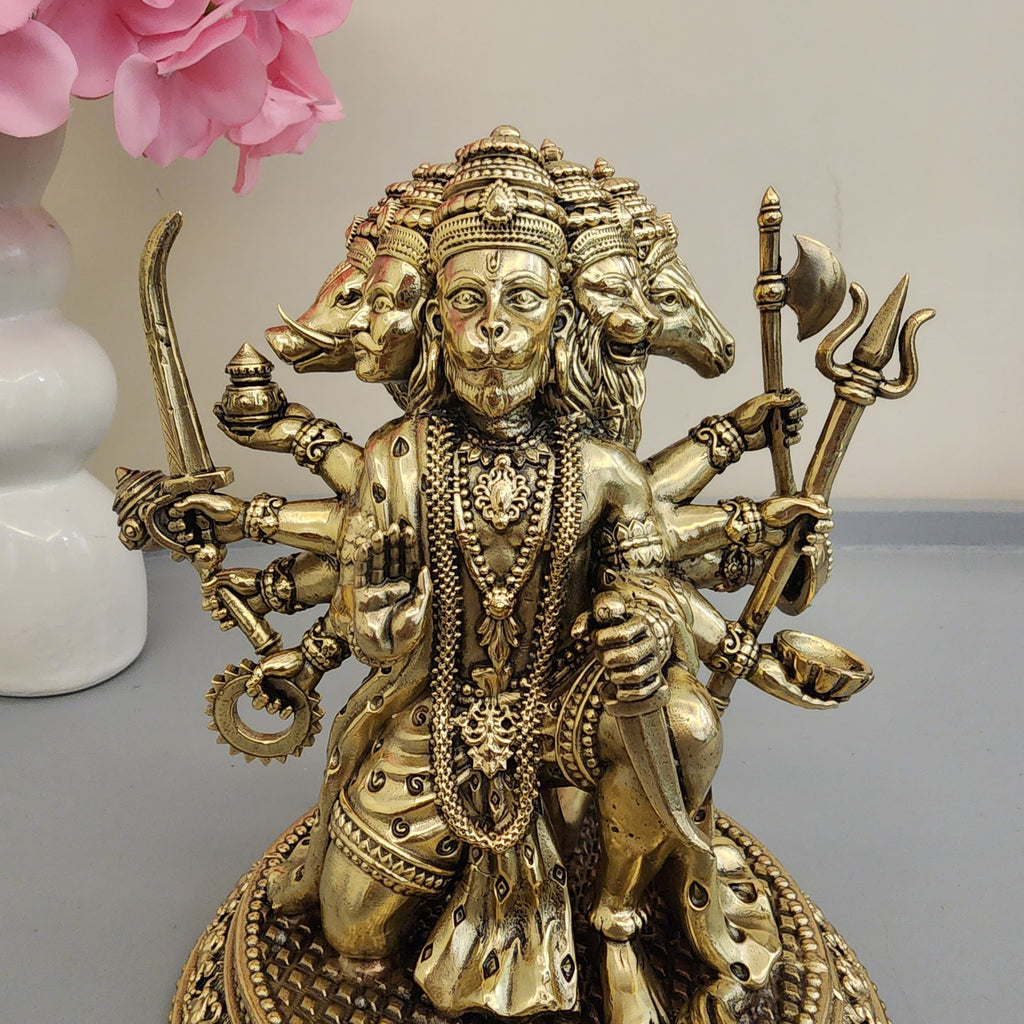Premium Brass Panchmukhi Hanuman Statue 3 inch / 4.5 inch / 7 inch / (140 gram)