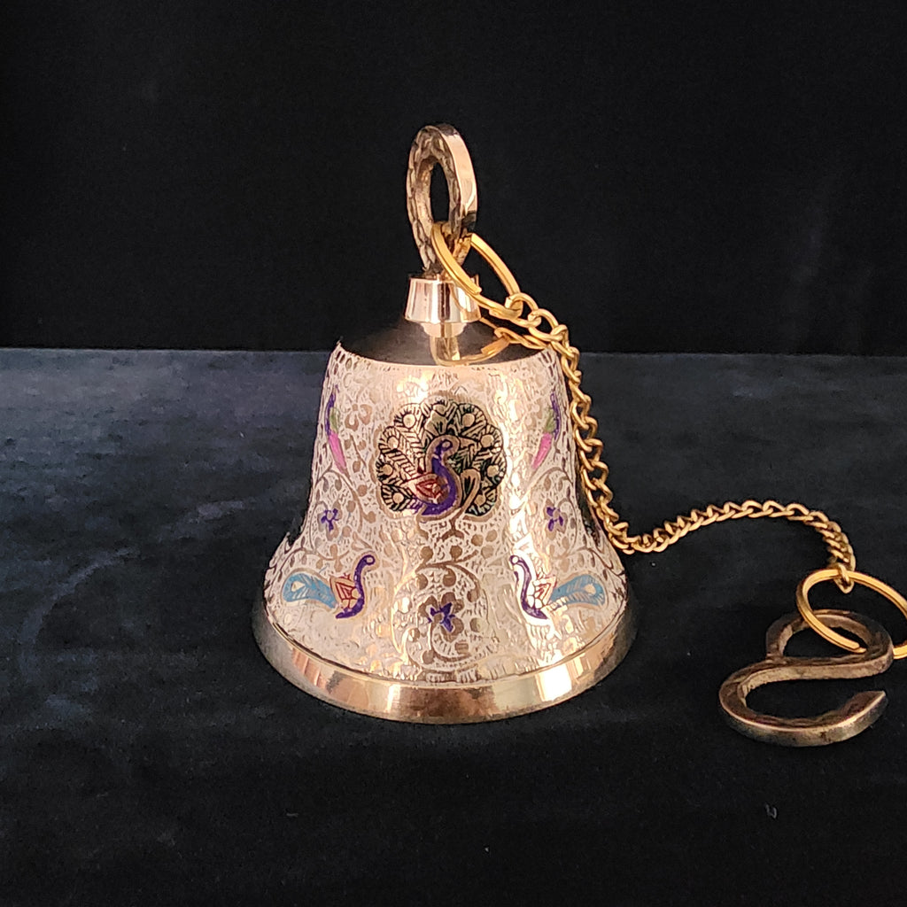 5 inch Brass white Meenakari Hanging bell
