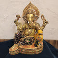  Big brass ganesha Statue in unique pose with jewelry stone work