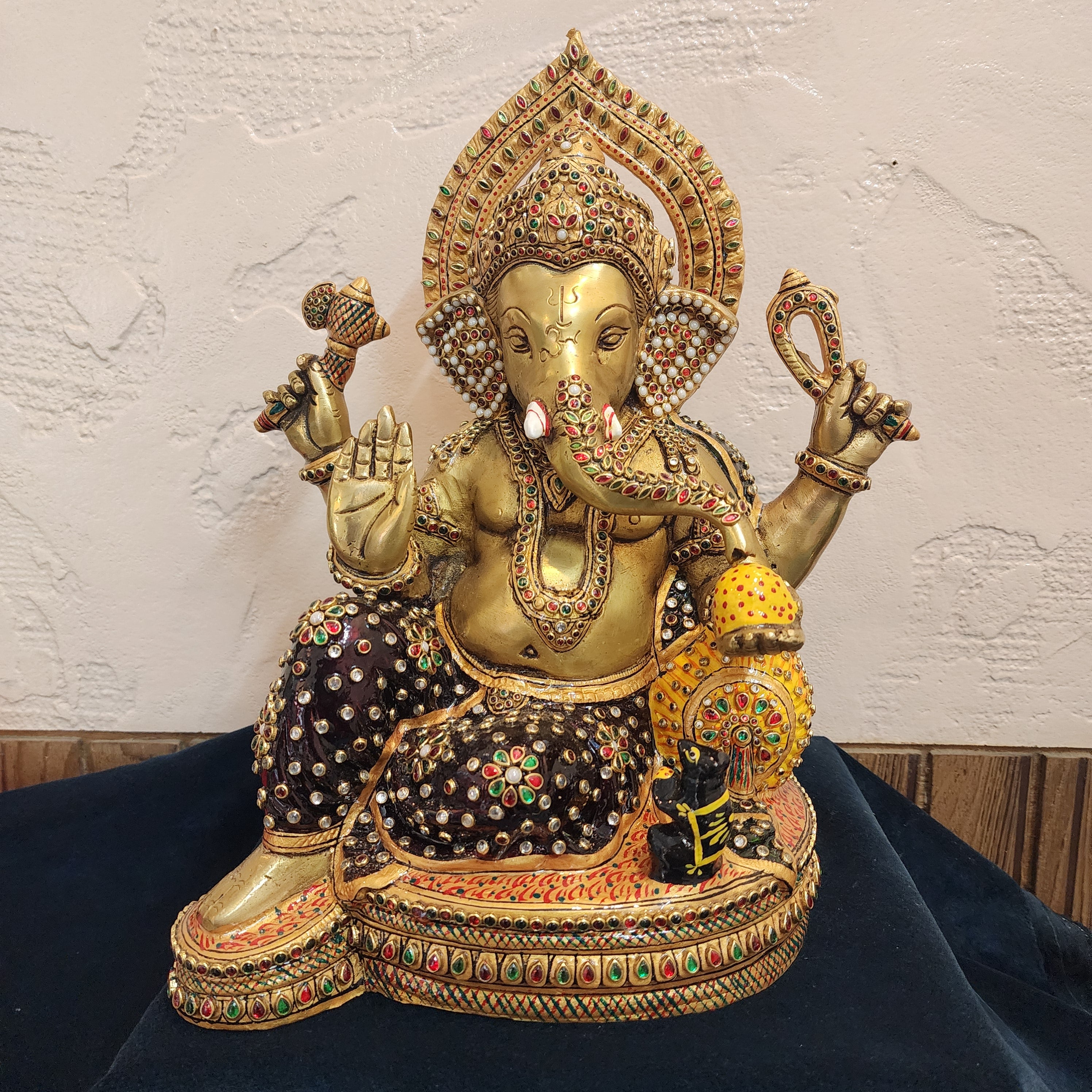  Big brass ganesha Statue in unique pose with jewelry stone work