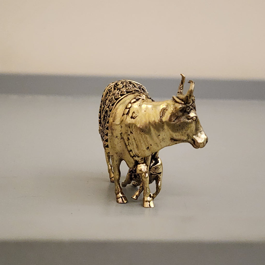 6.5 cm / 5 cm Kaamdhenu cow calf statue premium brass