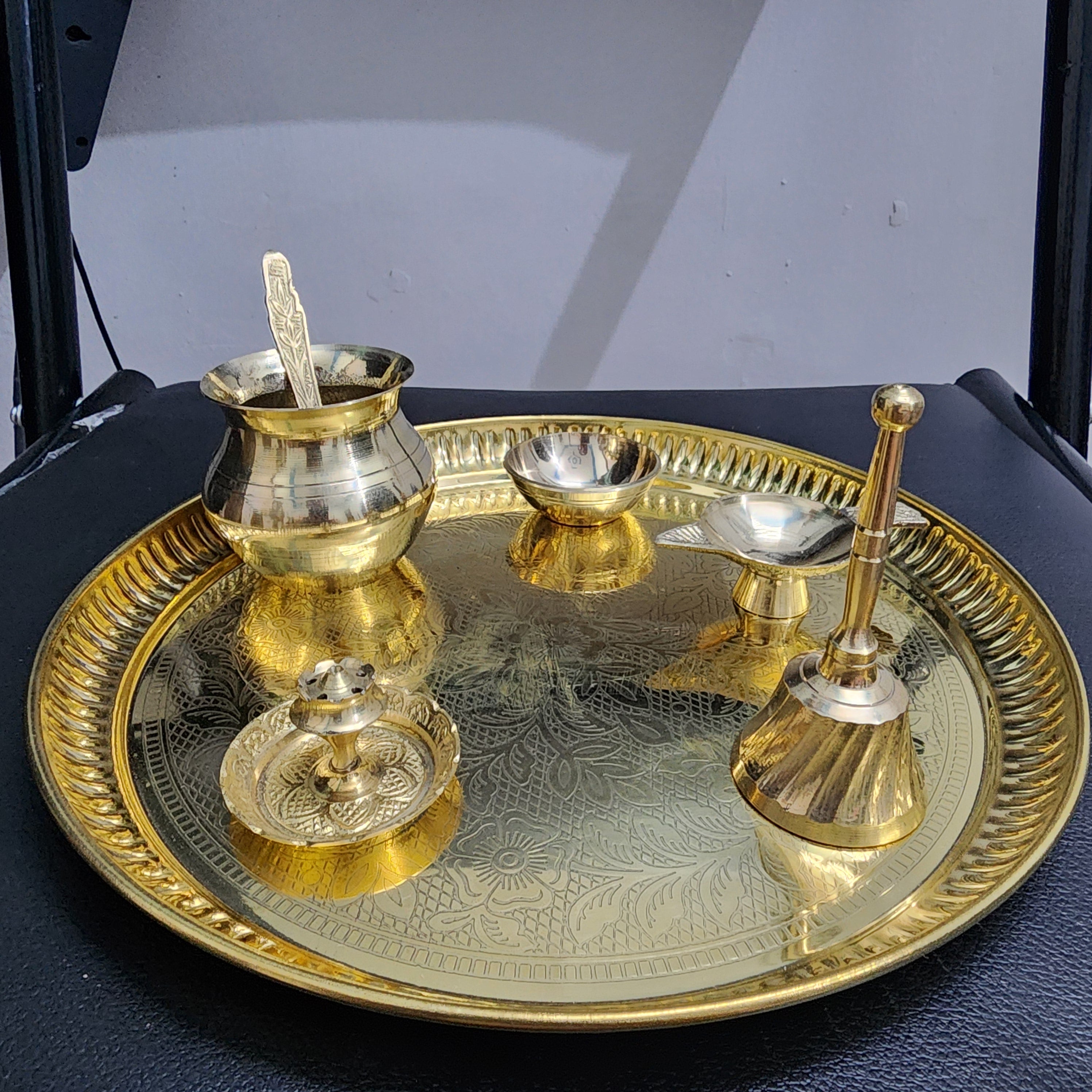 Brass 10 inch pooja thali set of 7 pcs