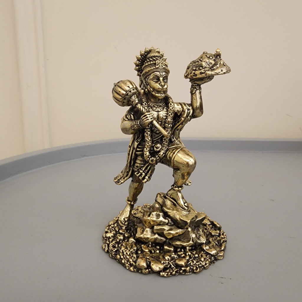 Brass Hanuman Statue with Mountain | sanjeevani Pahad Hanuman | (6 inch) Pack of 1