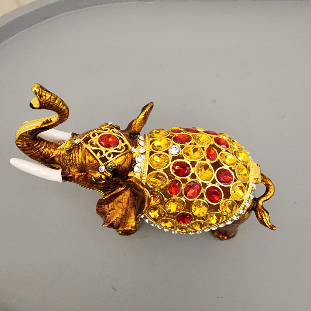 Bejeweled Elephant Trinket Box Set 5.5 Inch, Enamel Crystal