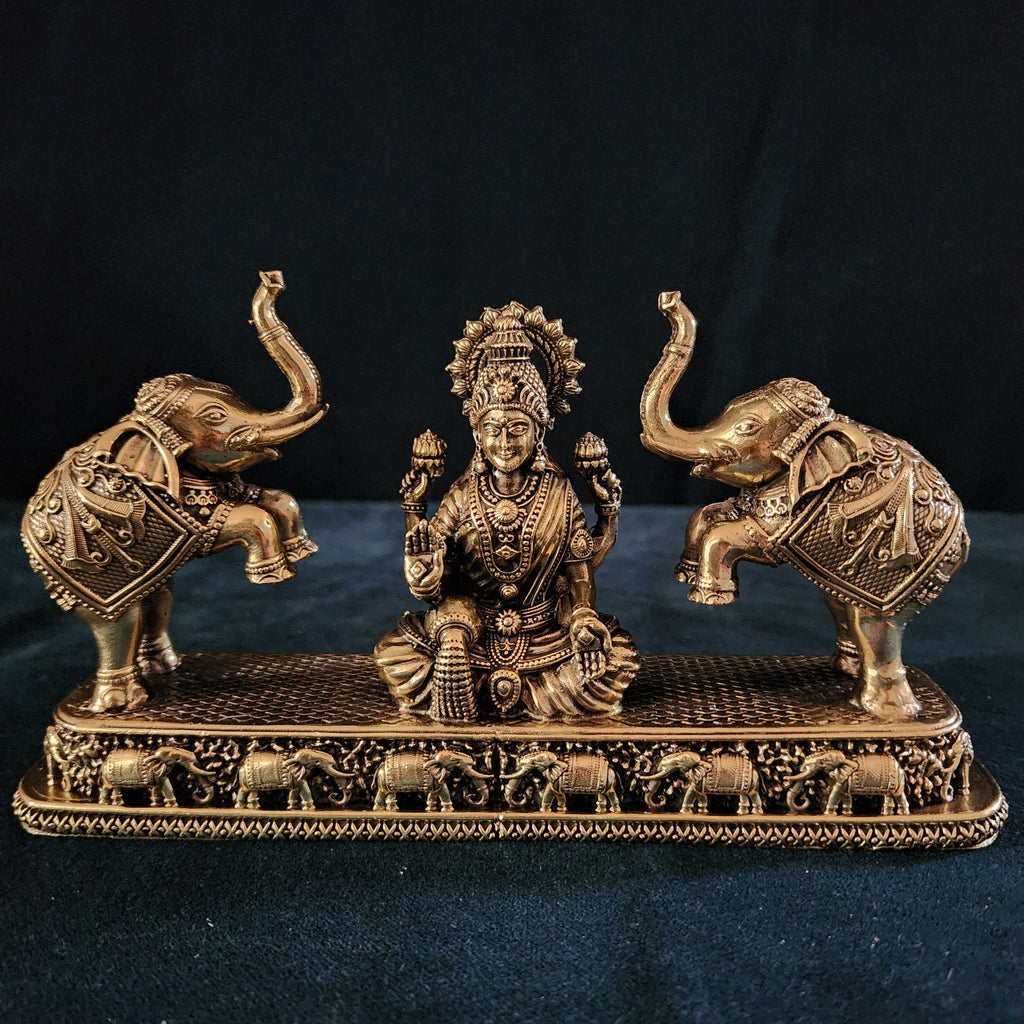 Brass Gajj Lakshmi Statue Hindu Goddess of Wealth 4.5 inch