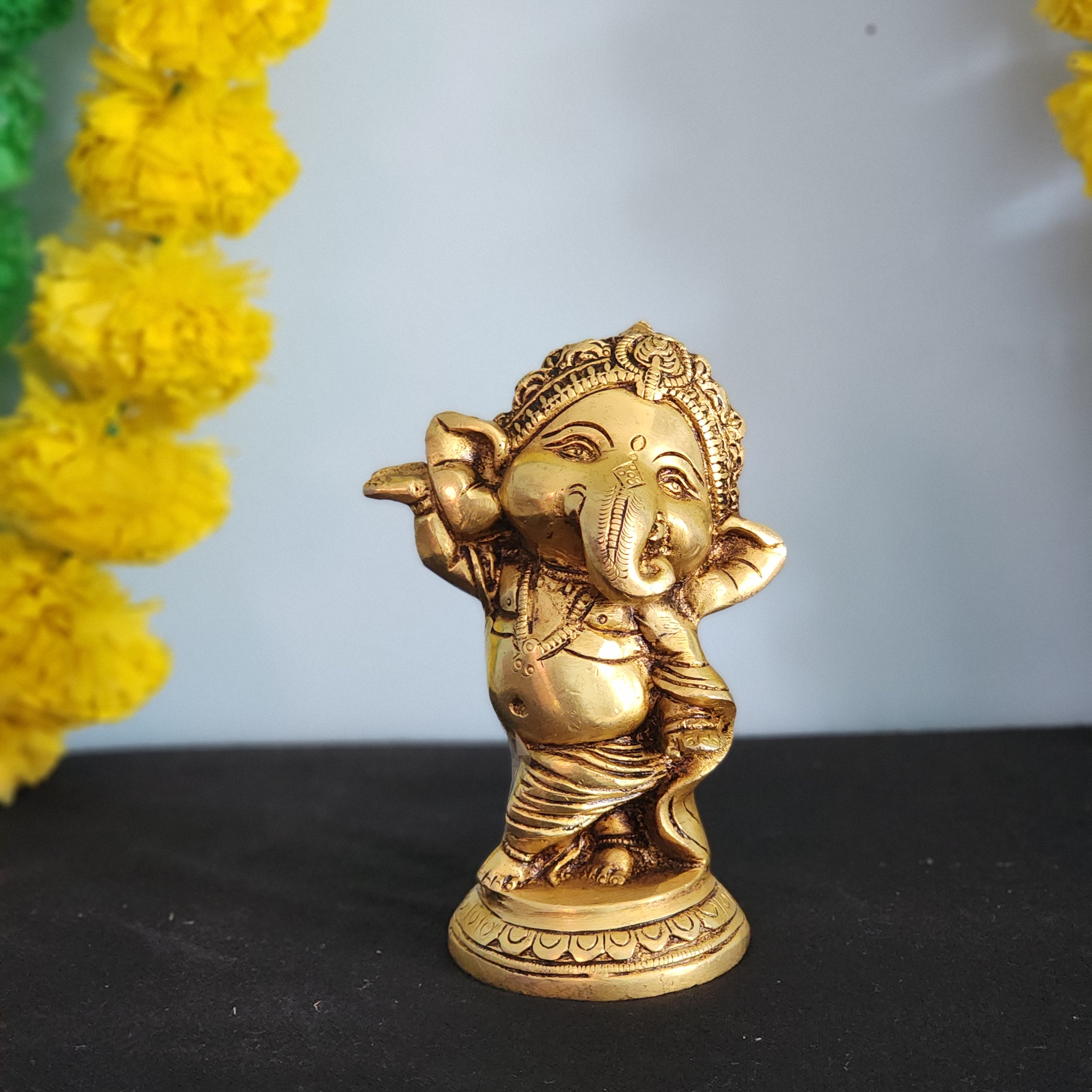 Brass Dancing Ganesh Statue 6 Inch