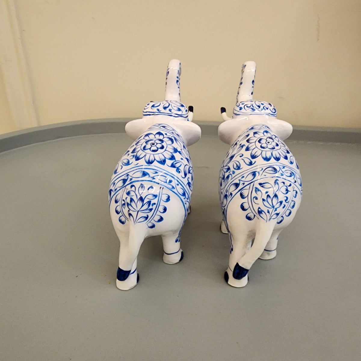Elephant statue with trunk up metal with hand-painted enamel work