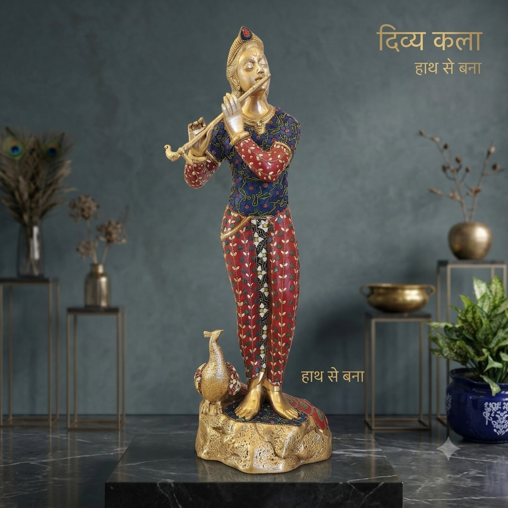 30 inch Krishna murti with stone work