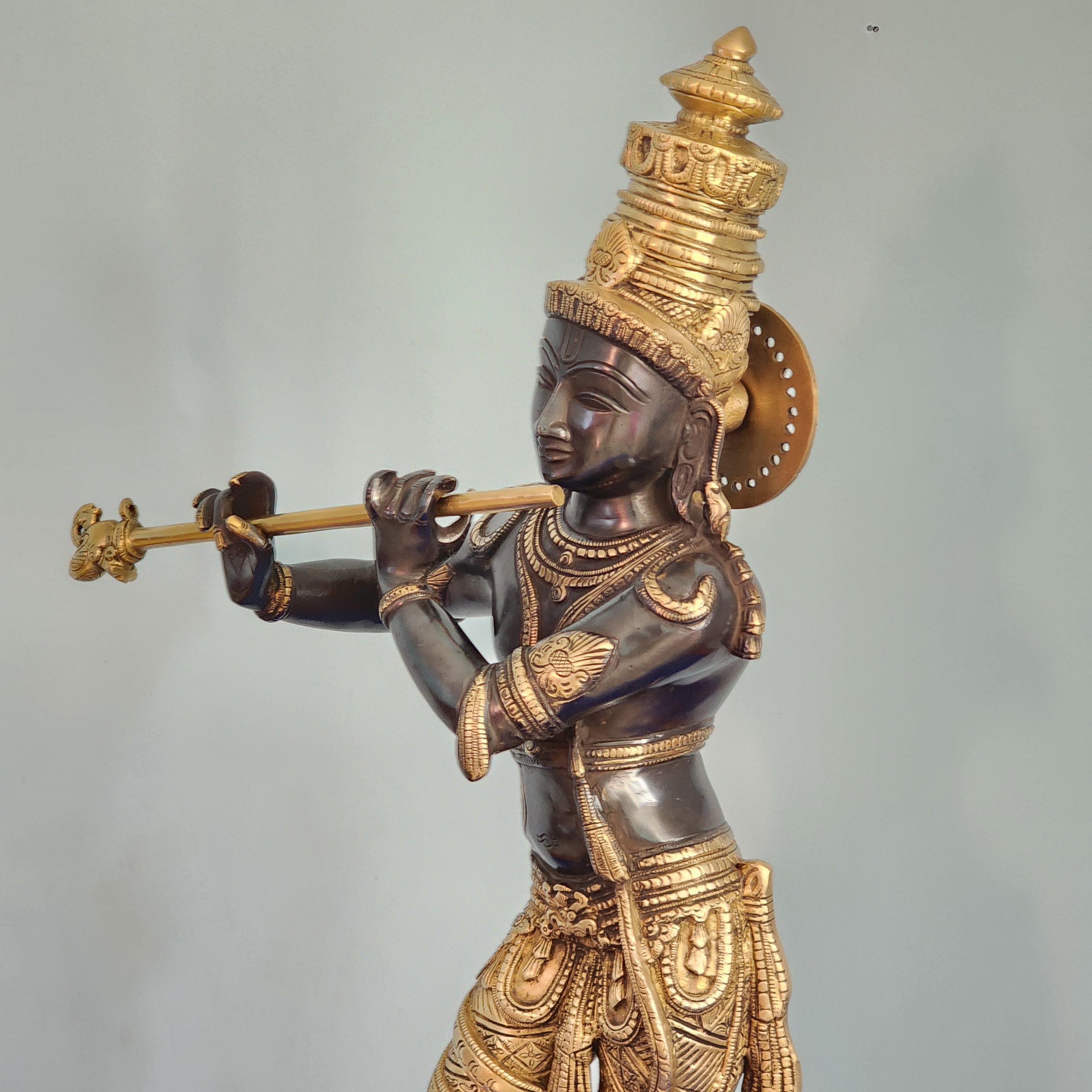 Brass Lord Krishna Statue | 60 cm | Double Tone Black Finished