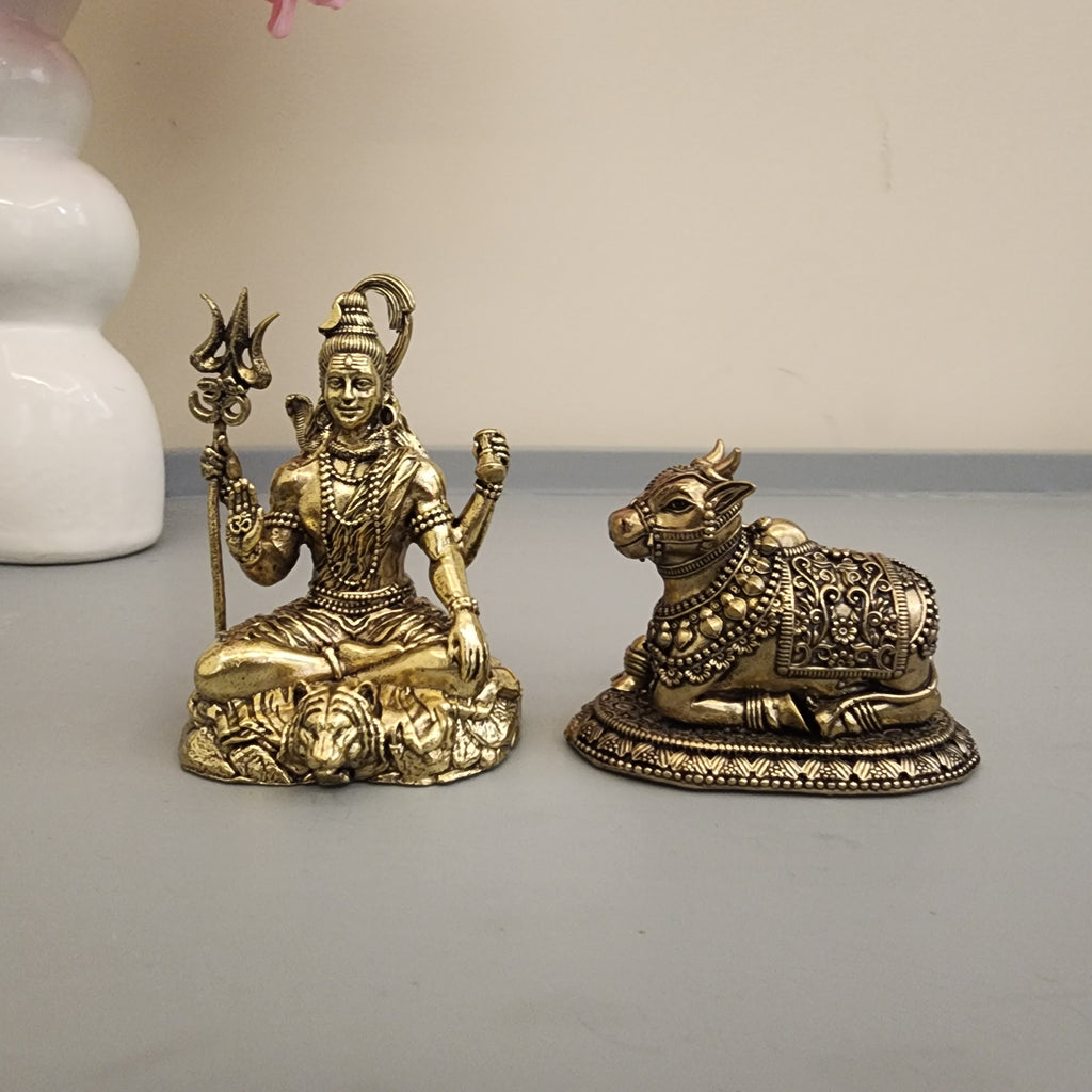 3 inch Shiva with nandi statue premium brass set