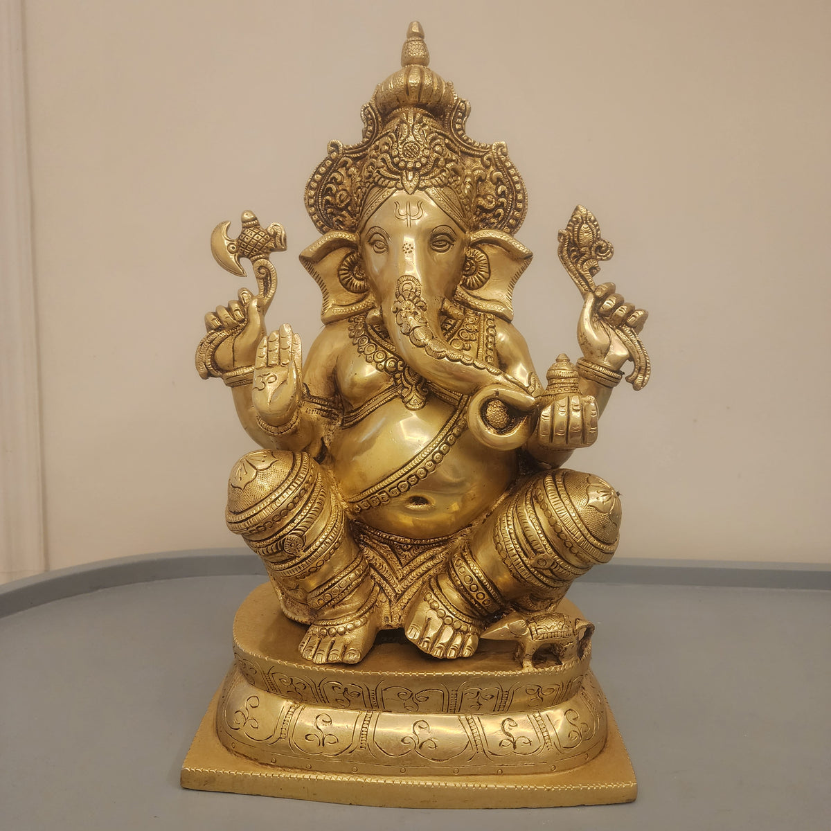 Large Brass Ganesha Statue: 16" Hindu God Idol for Altar