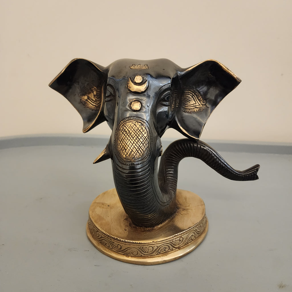 Abstract Ganesha Statue: Modern Brass Good Luck God Idol, 6 inch