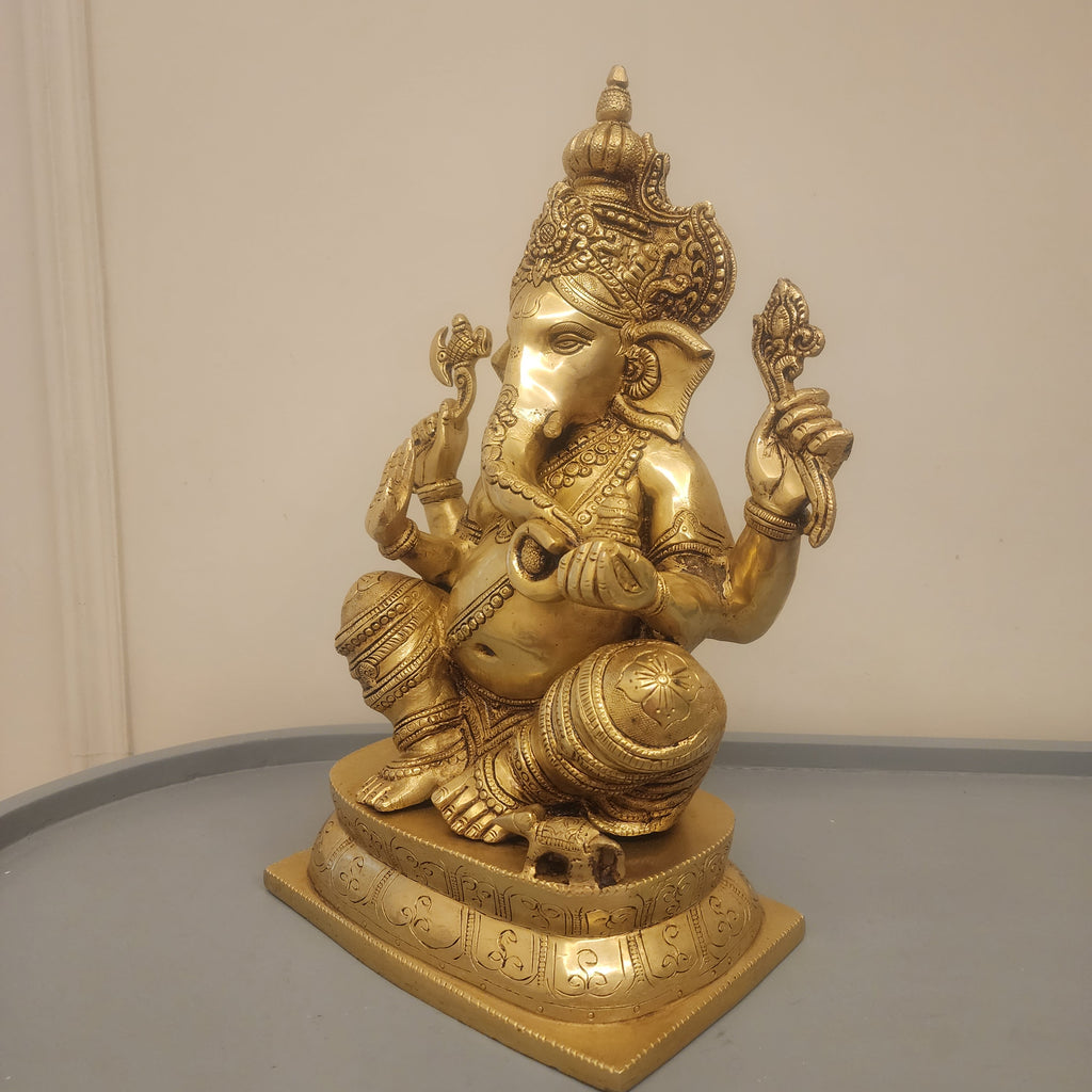 Large Brass Ganesha Statue: 16" Hindu God Idol for Altar