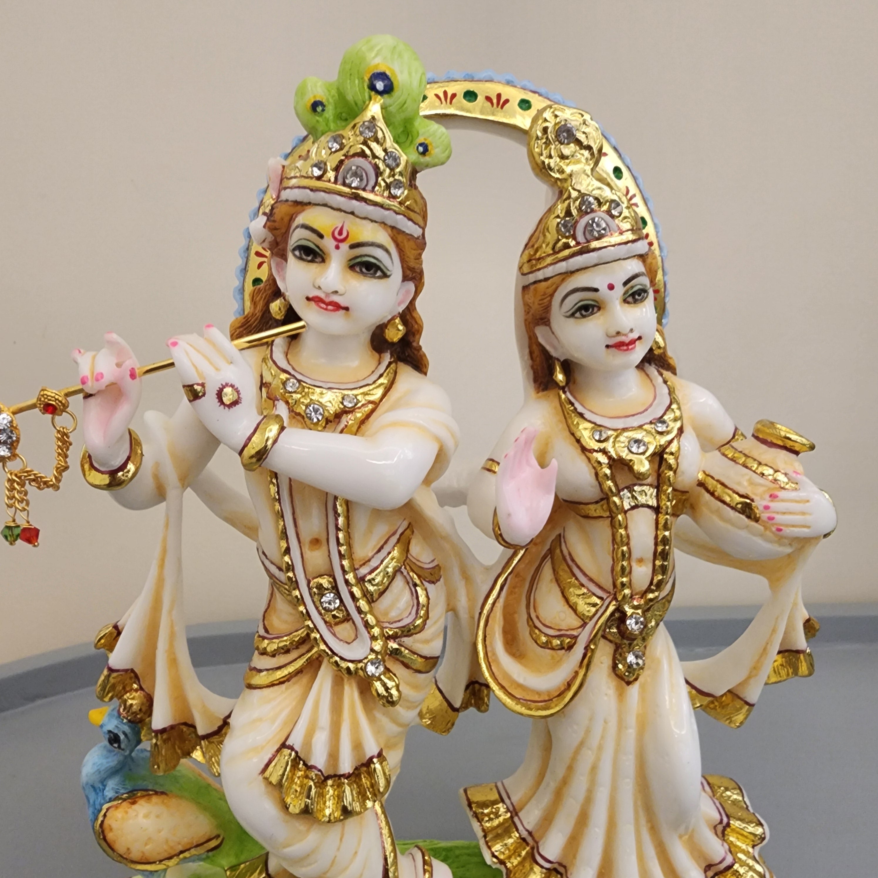 10 inch Hand Painted Culture Marble Radha Krishna statue