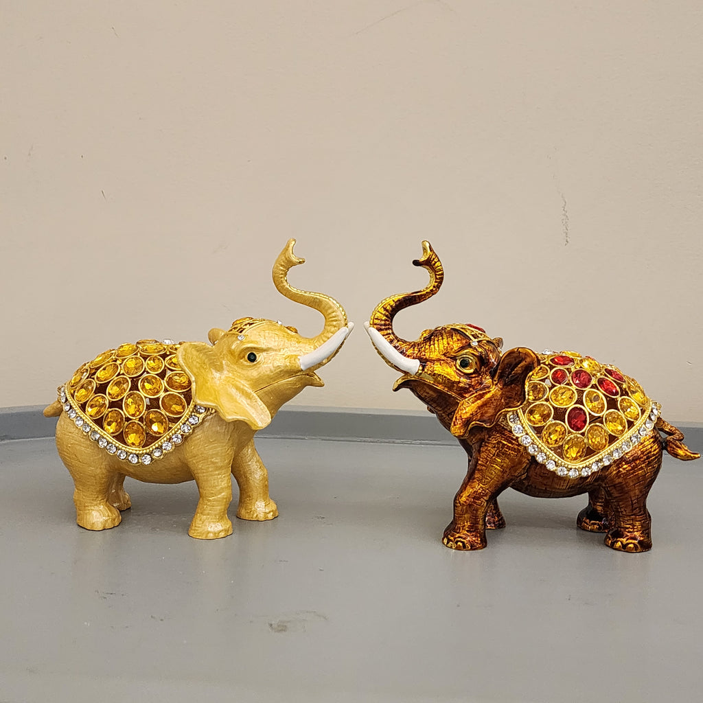 Bejeweled Elephant Trinket Box Set 5.5 Inch, Enamel Crystal