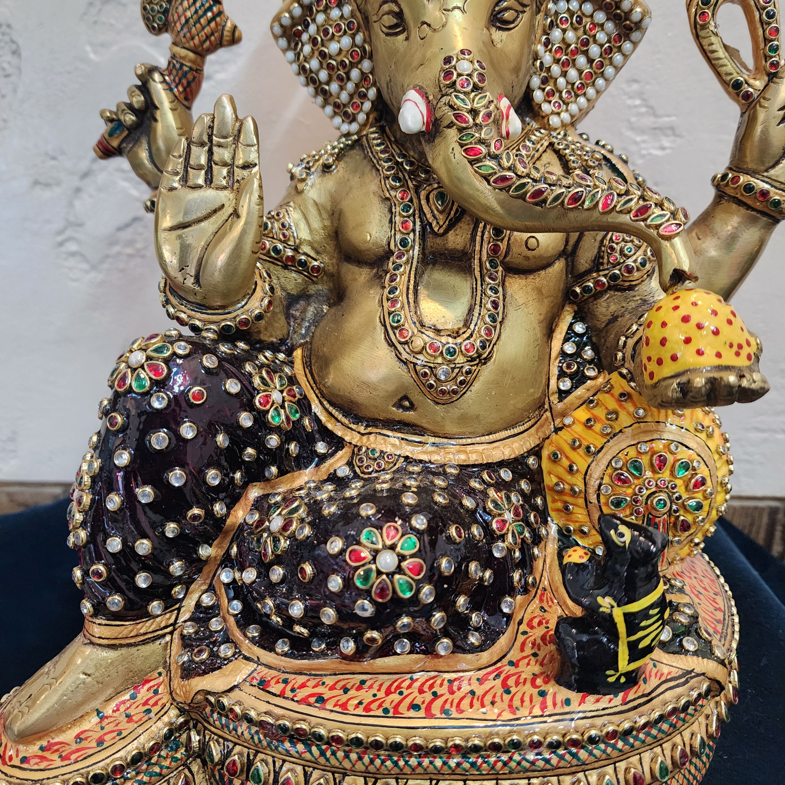  Big brass ganesha Statue in unique pose with jewelry stone work