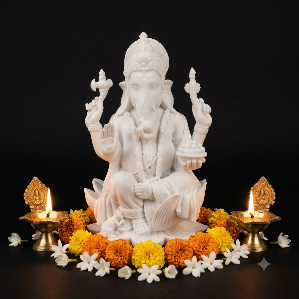 Shree Ganesha 7 Inch White culture Marble