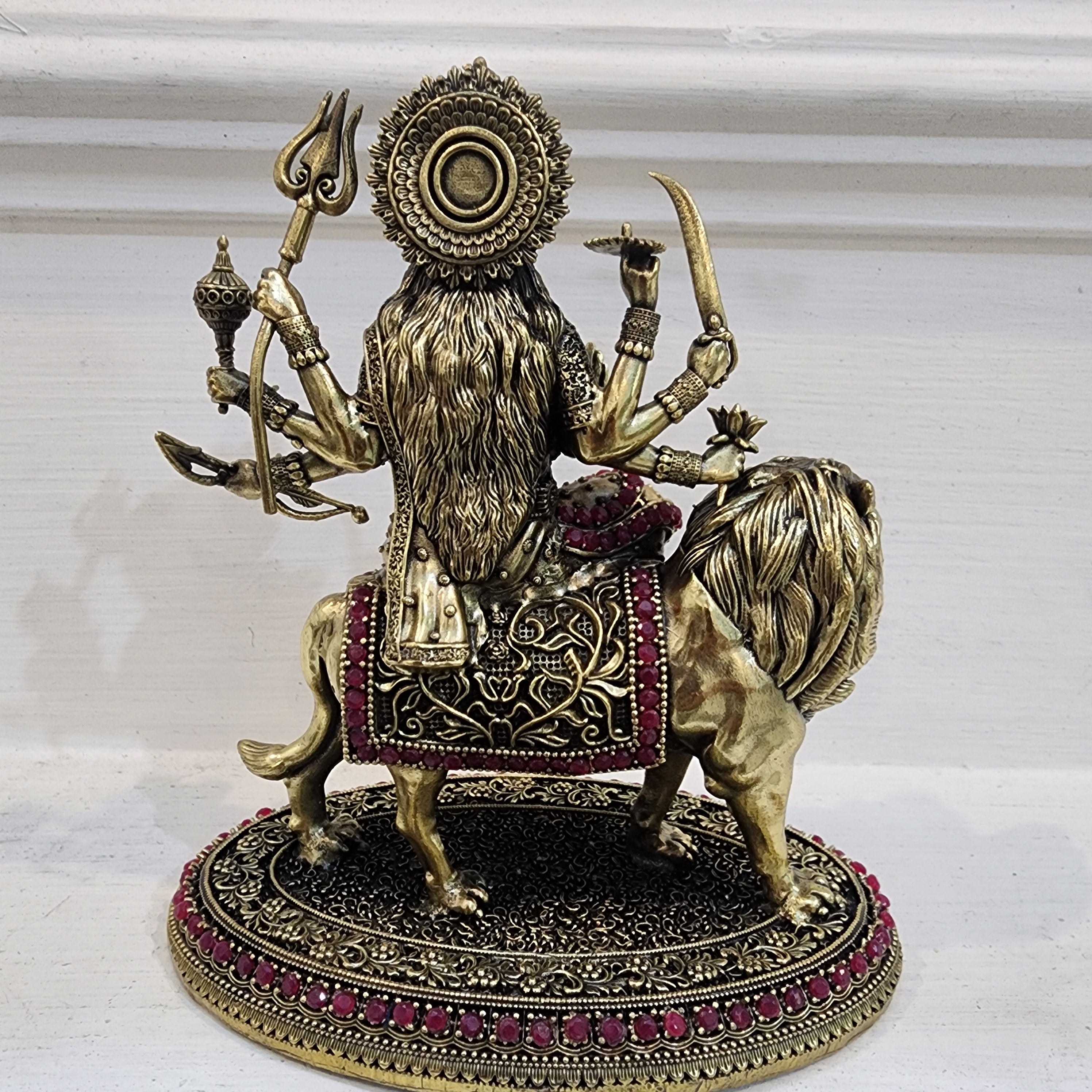 5.5 inch long Maa durga with stone work in premium brass,  weight 0.502 kg