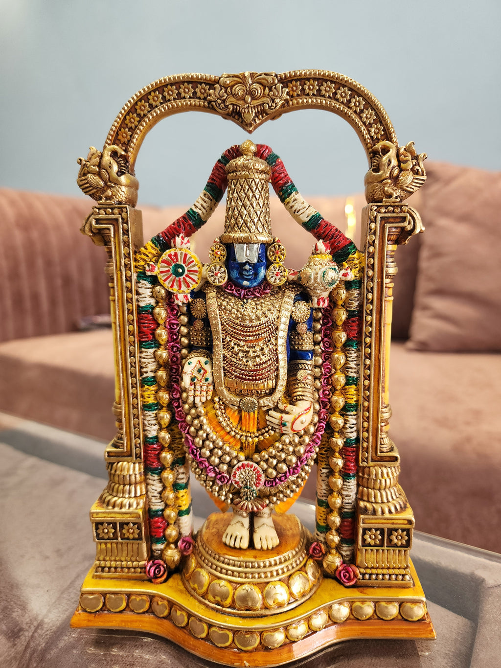 8.5 Inch Tirupati Balaji Statue: Hand-Painted Venkateswara Marble Idol